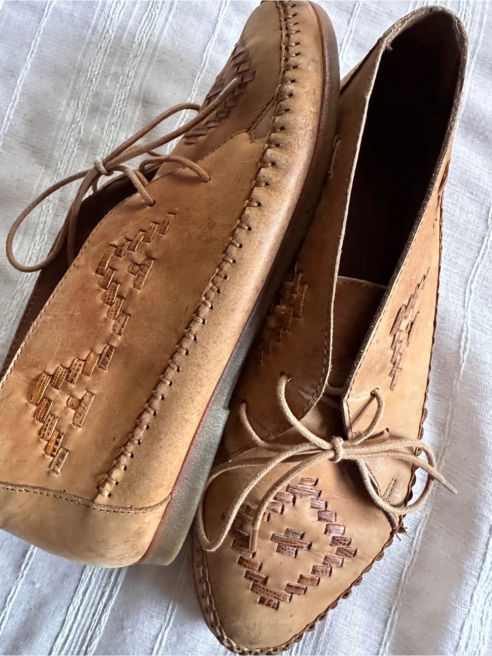 Vintage Dingo Leather Southwestern Woven Moccasins Chukka Flats Boho | W9.5 - Picture 6 of 9
